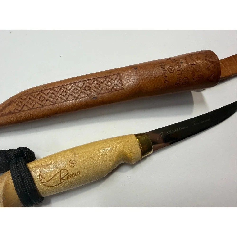 Rapala J Marttiini Finland Fillet Knife Birch Handle Leather Sheath Fishing Tool